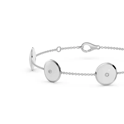 White Ceramic Disc Lab Diamond Station Bracelet