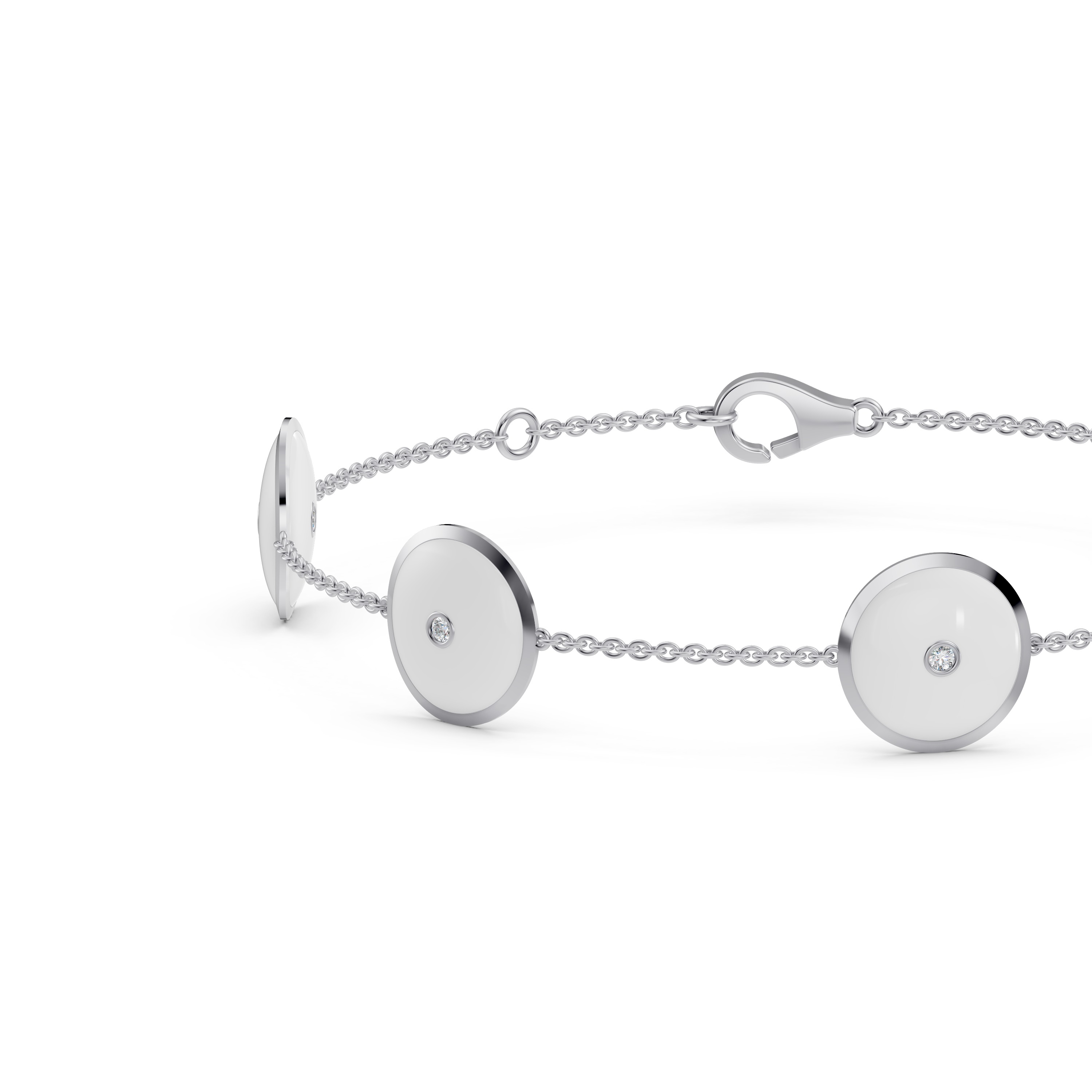 White Ceramic Disc Diamond Station Bracelet