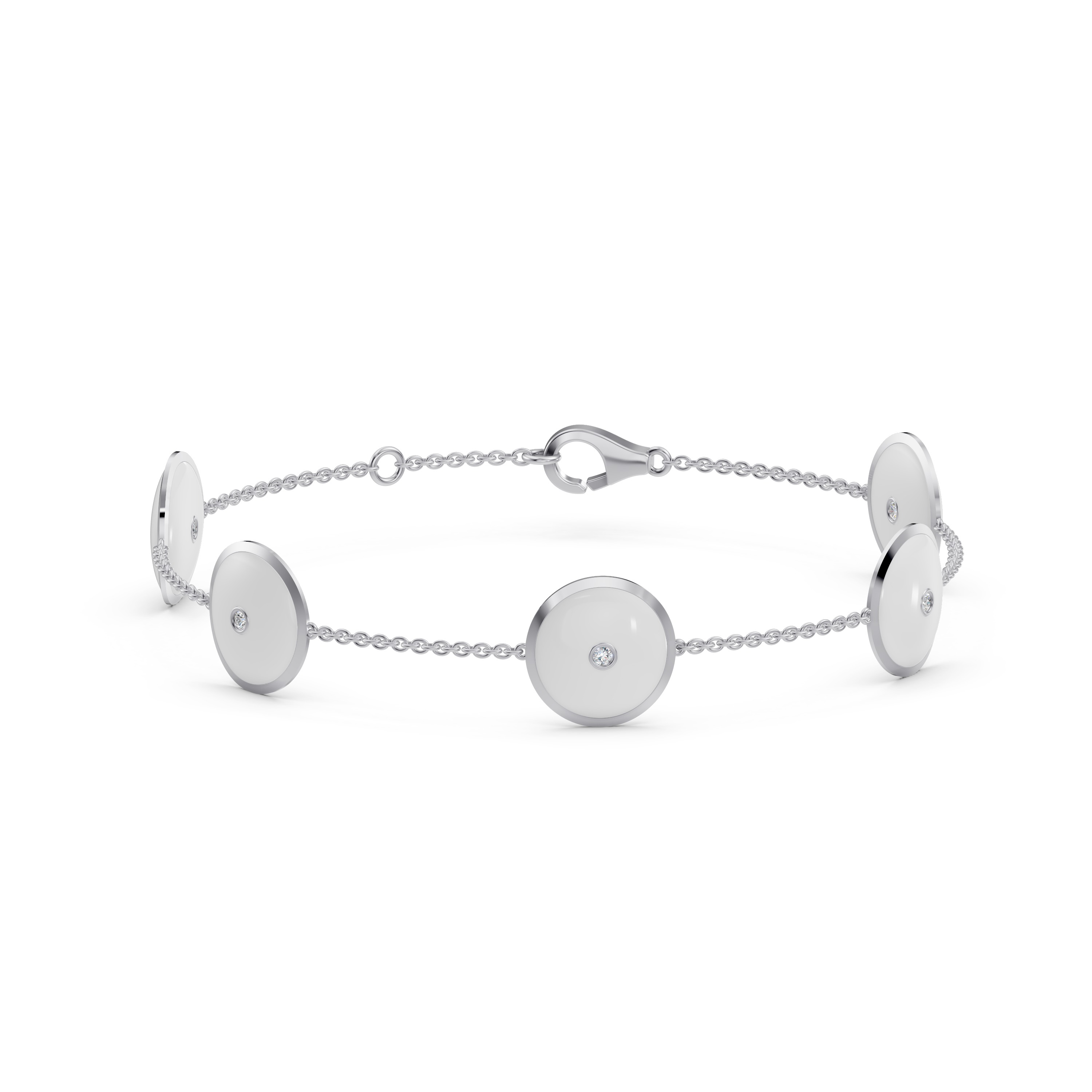 White Ceramic Disc Lab Diamond Station Bracelet