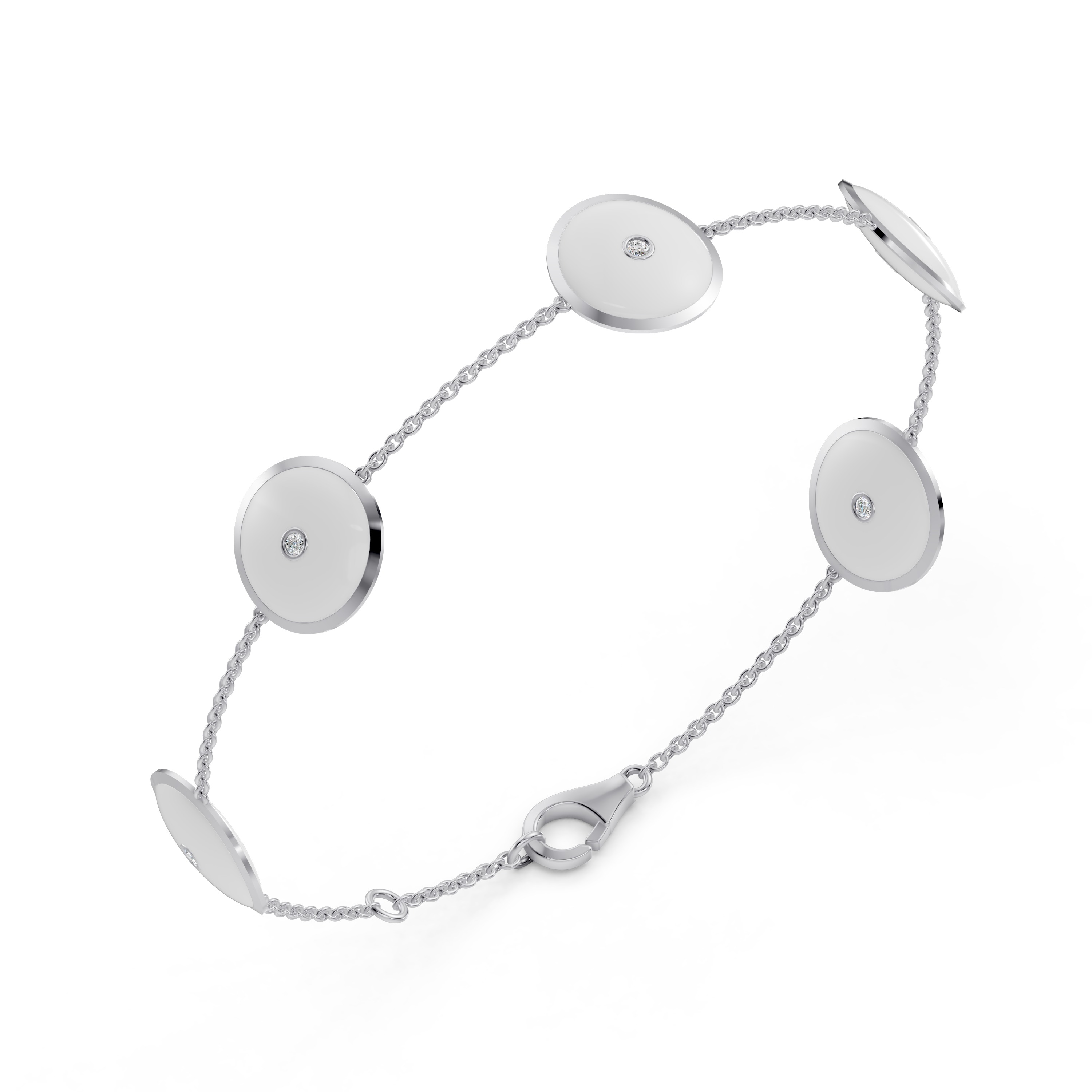 White Ceramic Disc Lab Diamond Station Bracelet