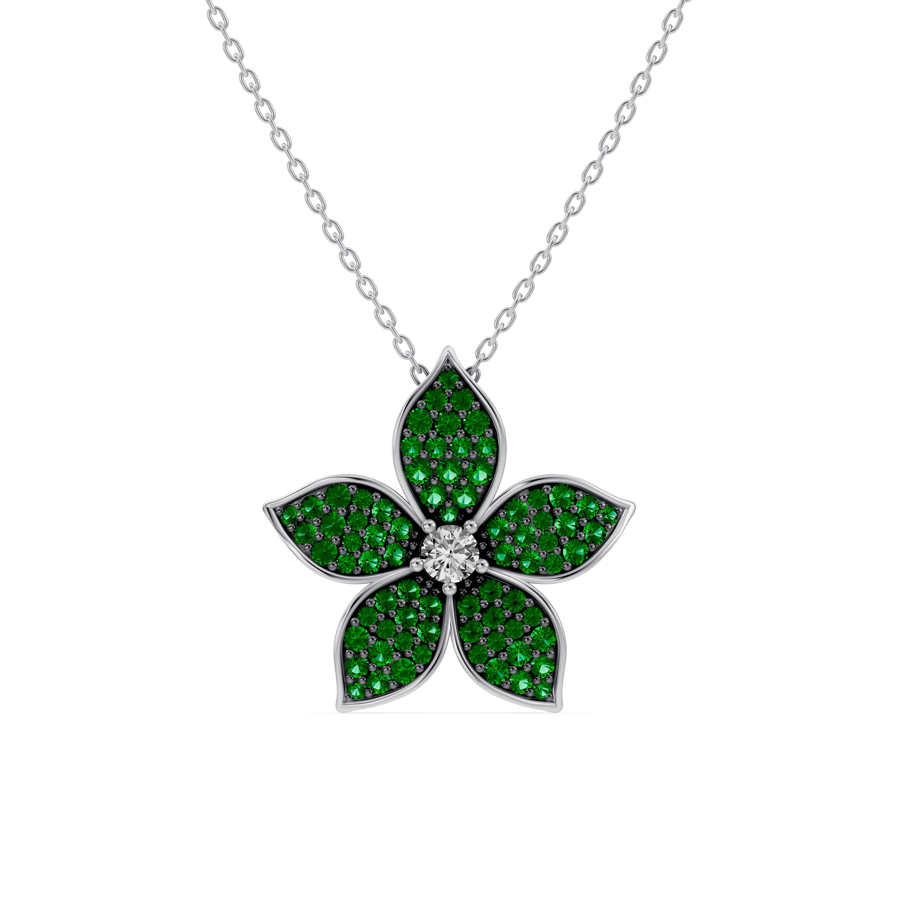 Fleur Pavé Lab Emerald Necklace