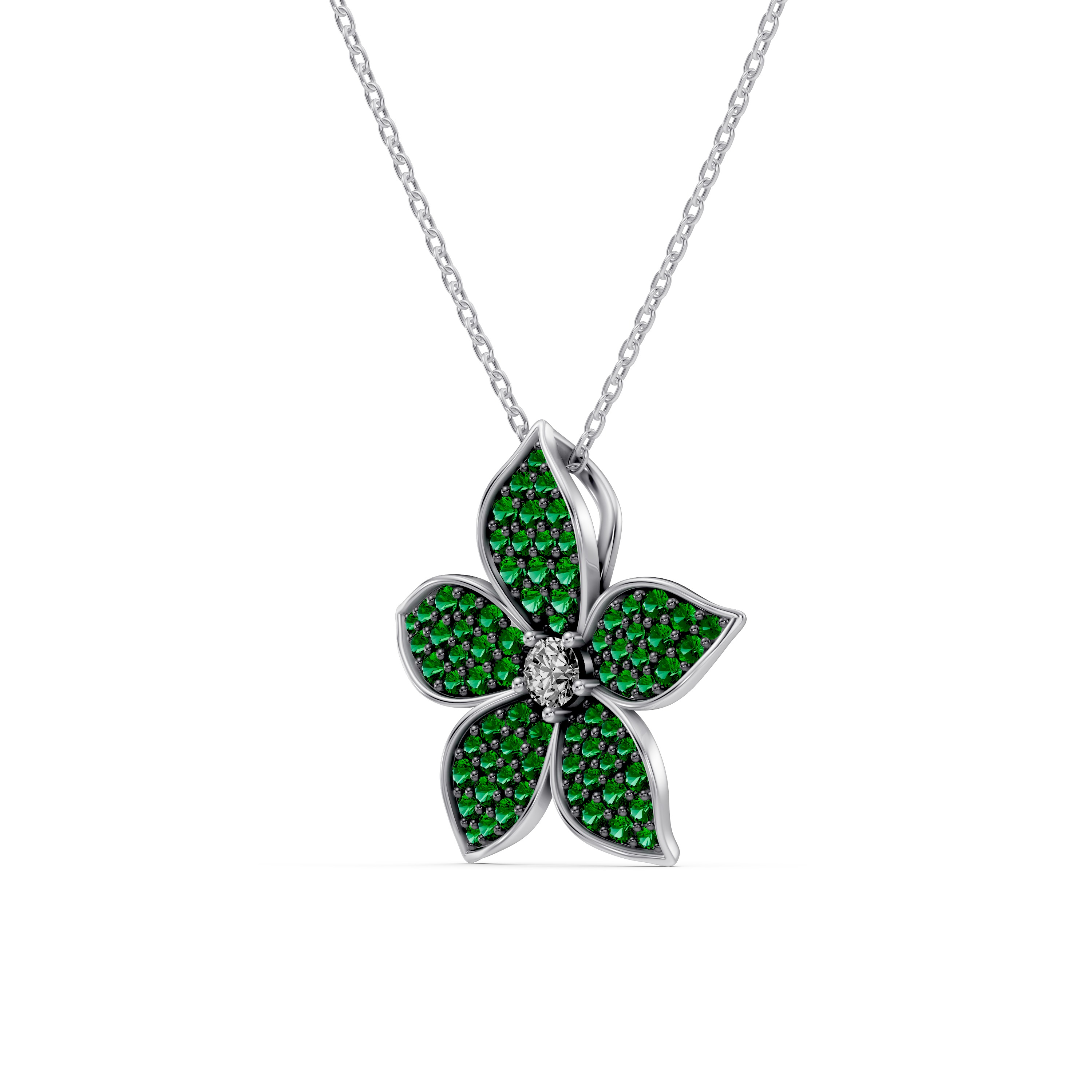 Fleur Pavé Lab Emerald Necklace