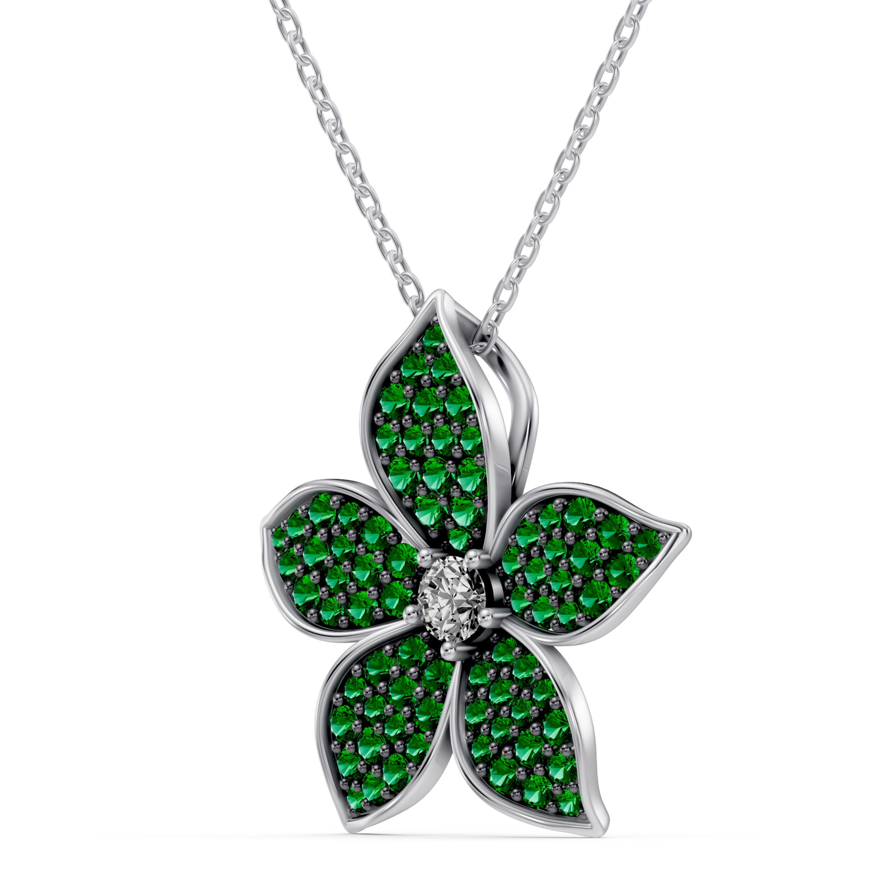 Fleur Pavé Lab Emerald Necklace