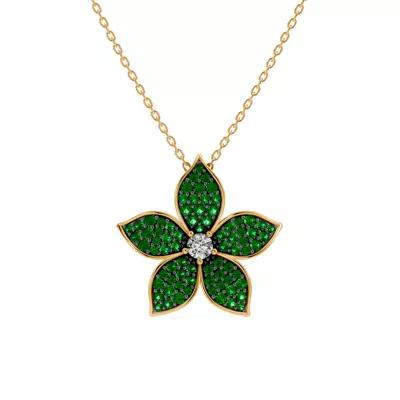 Fleur Pavé Lab Emerald Necklace