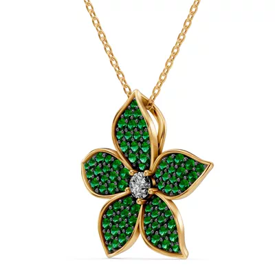 Fleur Pavé Lab Emerald Necklace