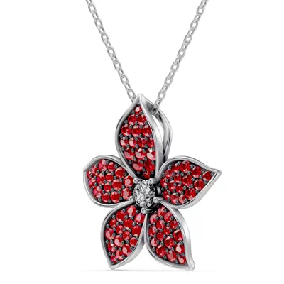 Fleur Pavé Lab Ruby Necklace