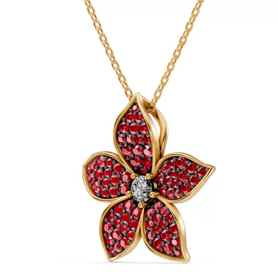 Fleur Pavé Lab Ruby Necklace