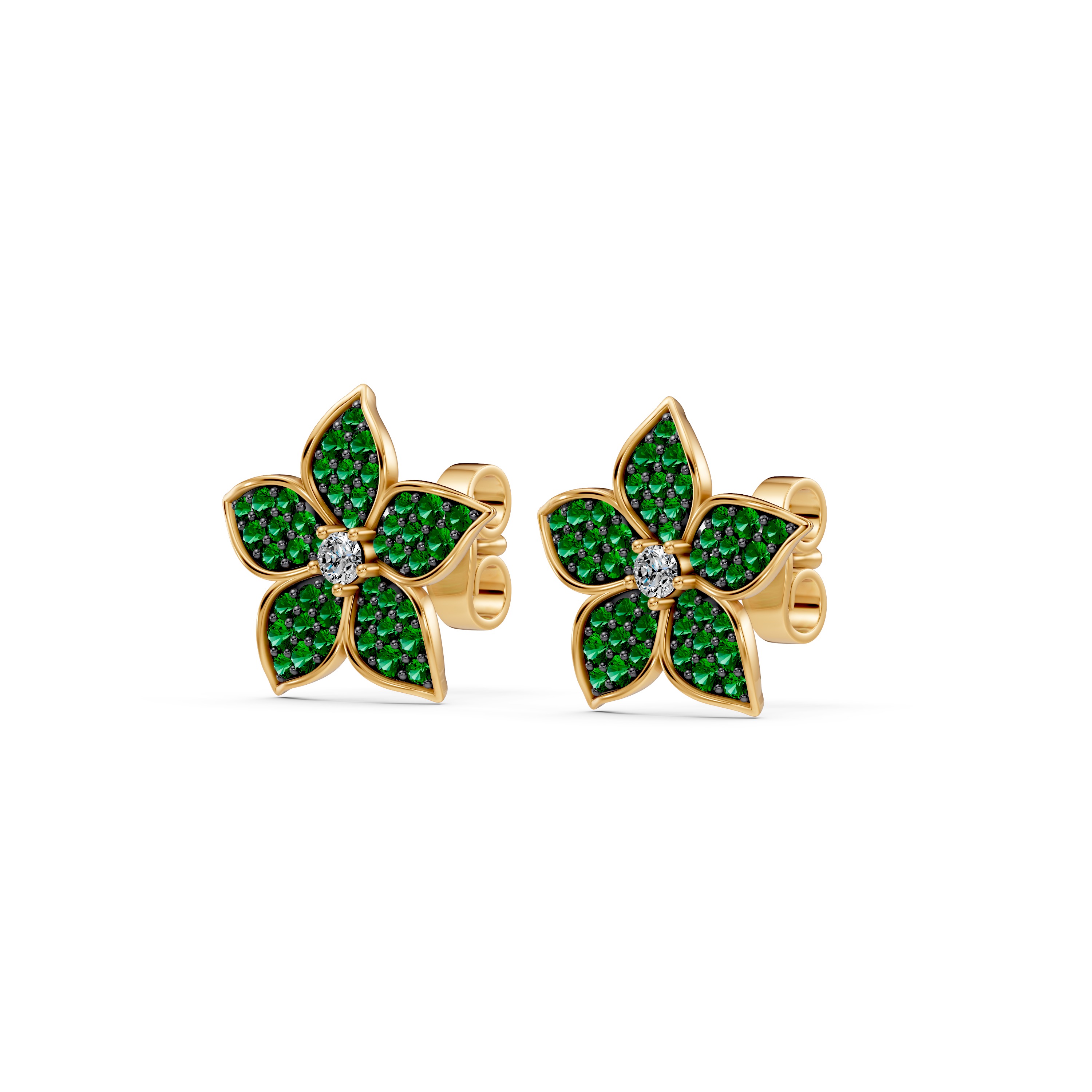 Fleur Pavé Lab Emerald Earrings