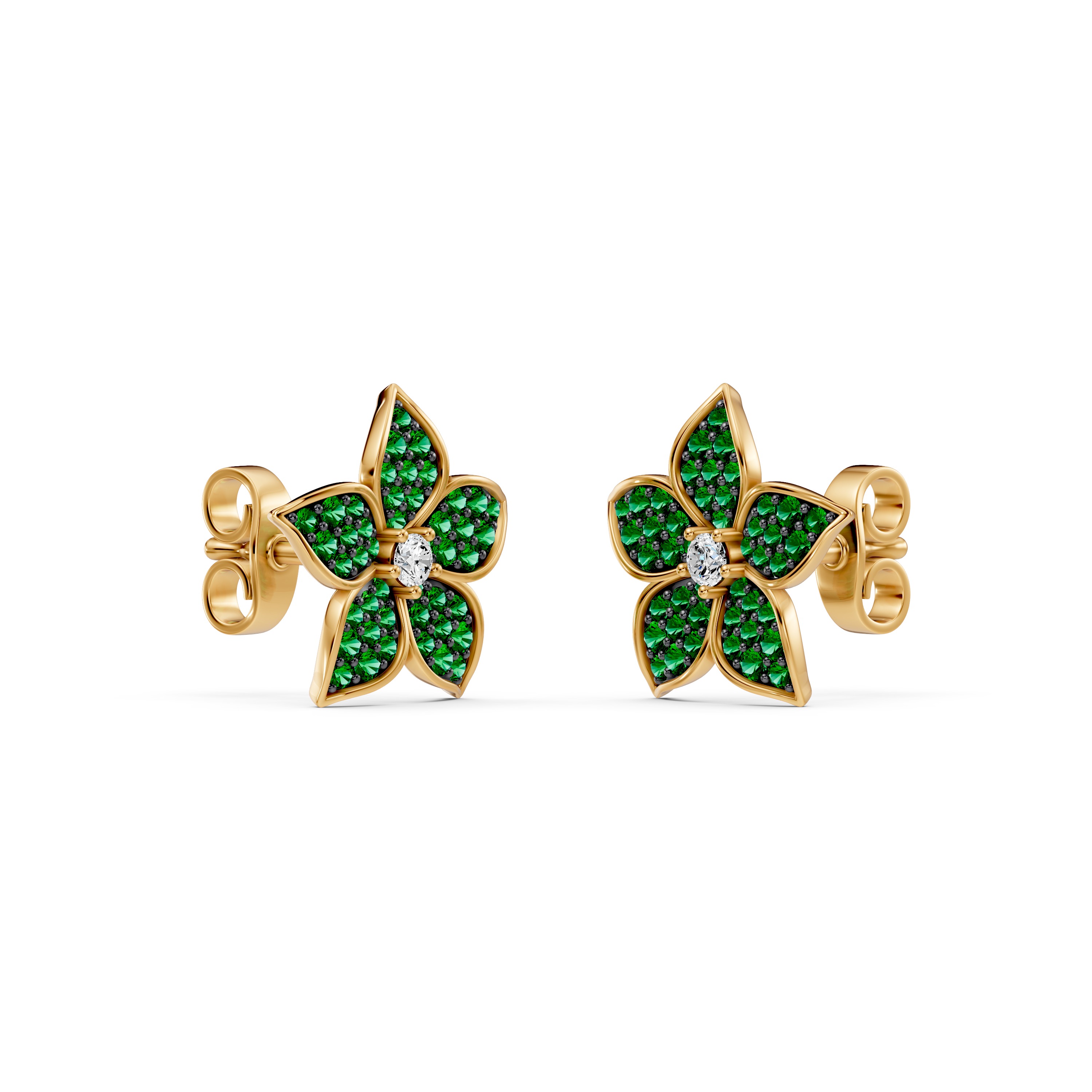 Fleur Pavé Lab Emerald Earrings