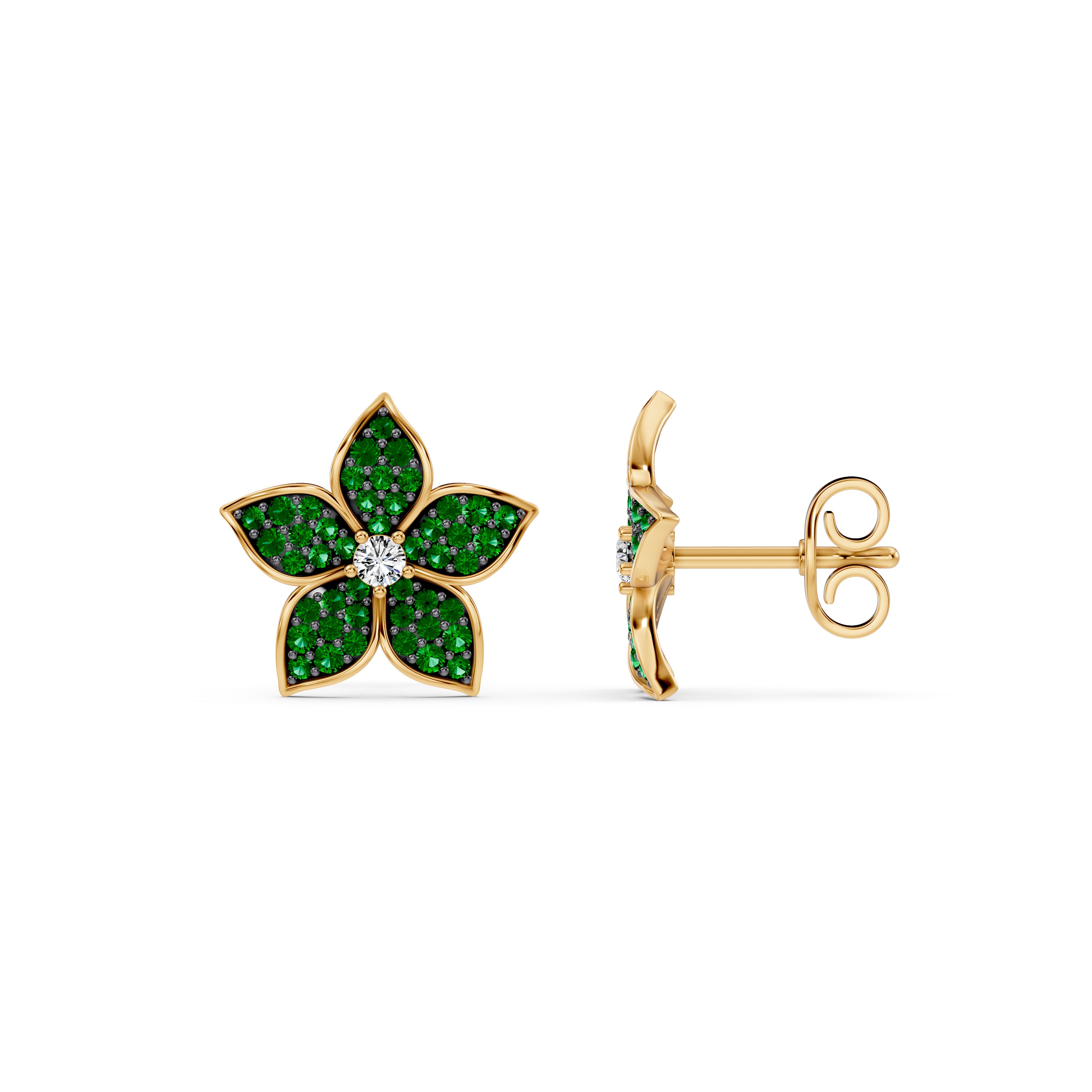 Fleur Pavé Lab Emerald Earrings