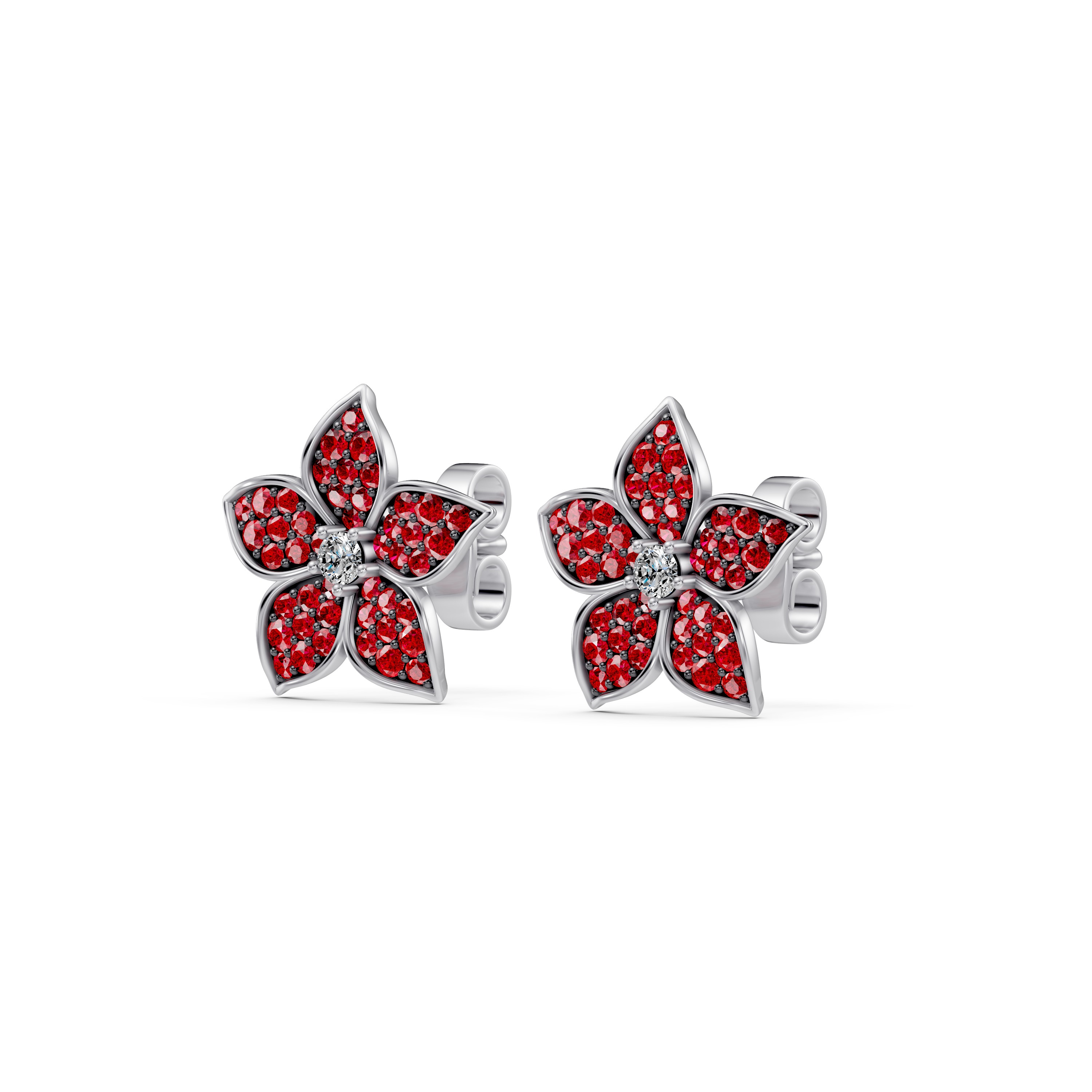 Fleur Pavé Lab Ruby Earrings