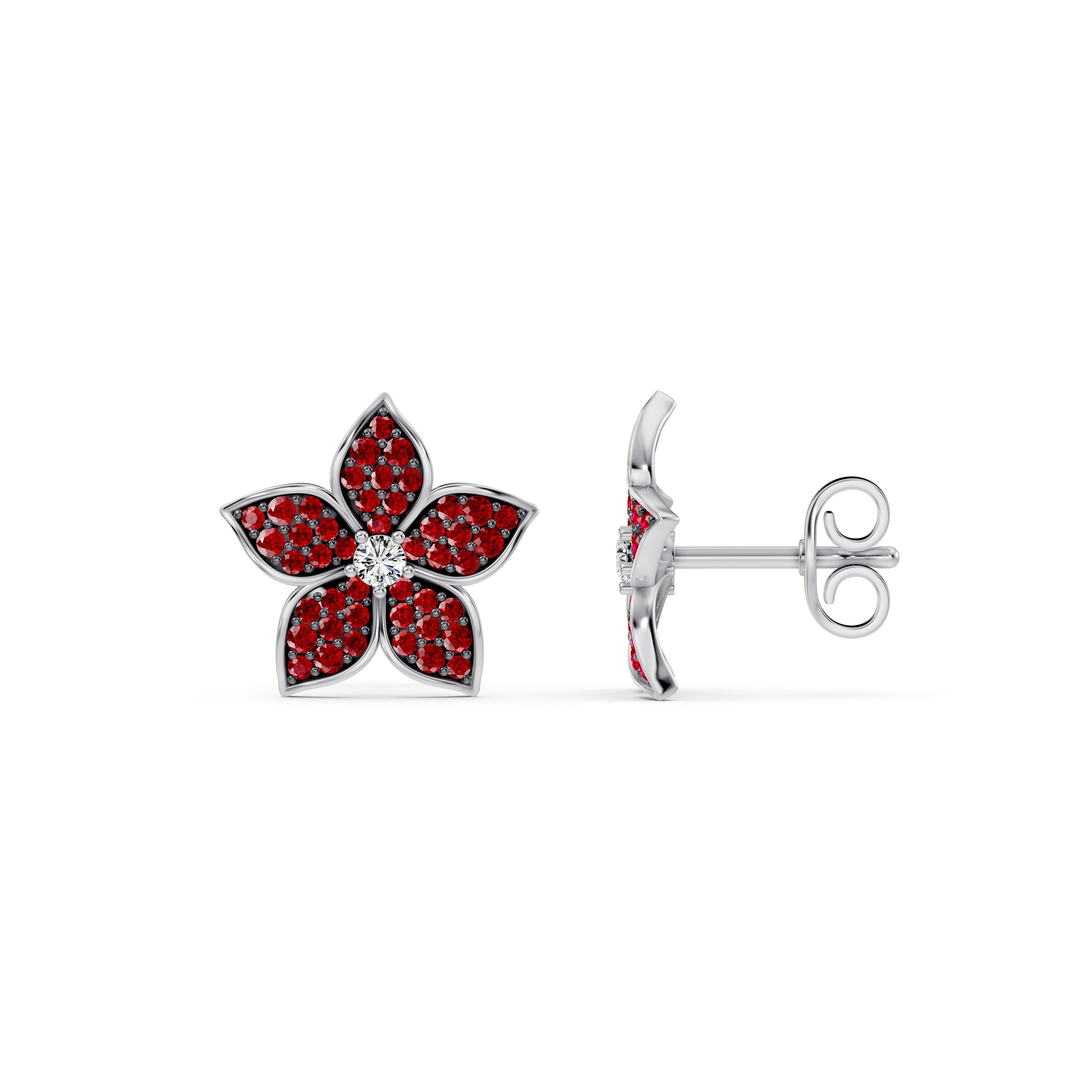 Fleur Pavé Lab Ruby Earrings