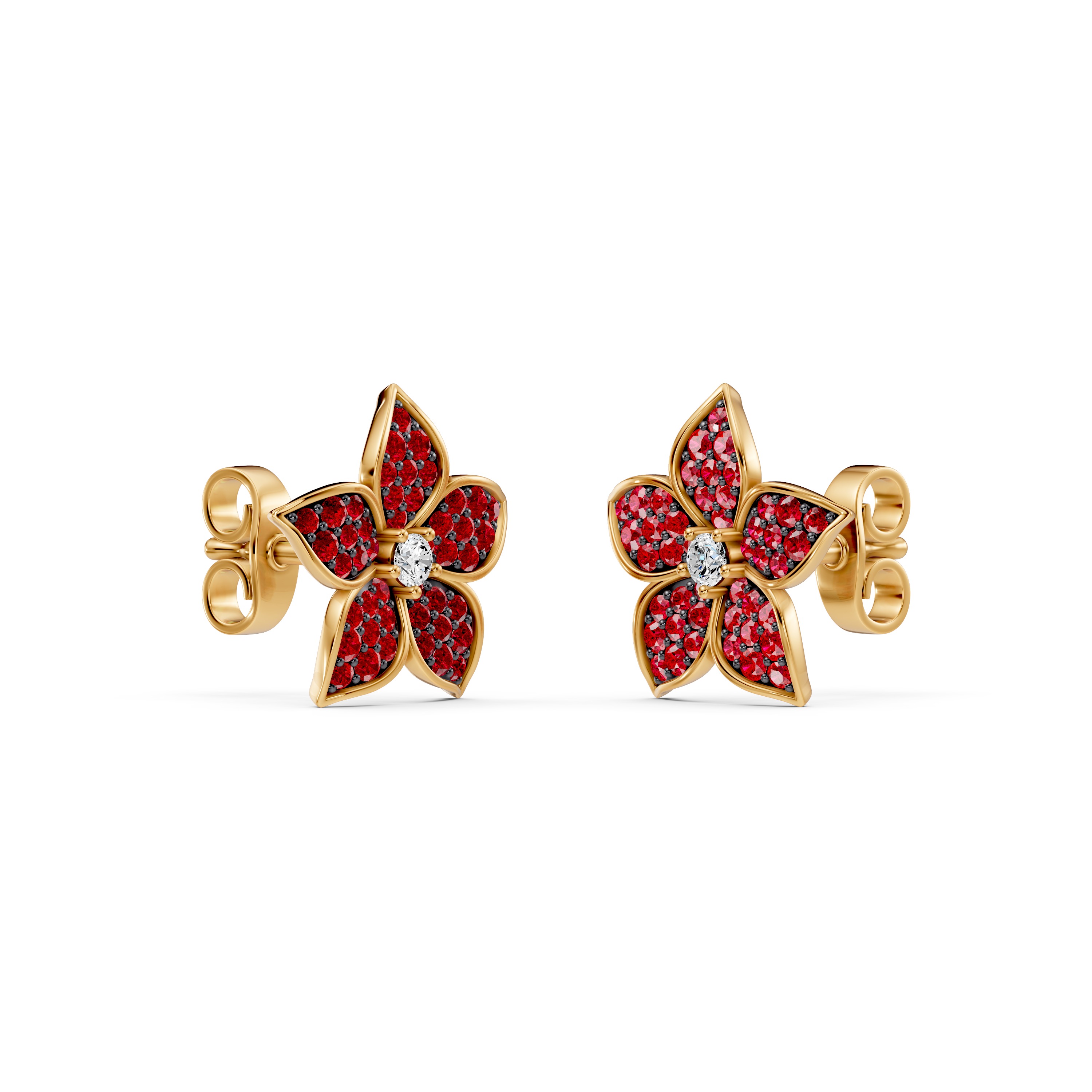 Fleur Pavé Lab Ruby Earrings