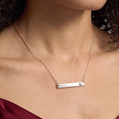 Engravable Bezel Lab Diamond Bar Necklace