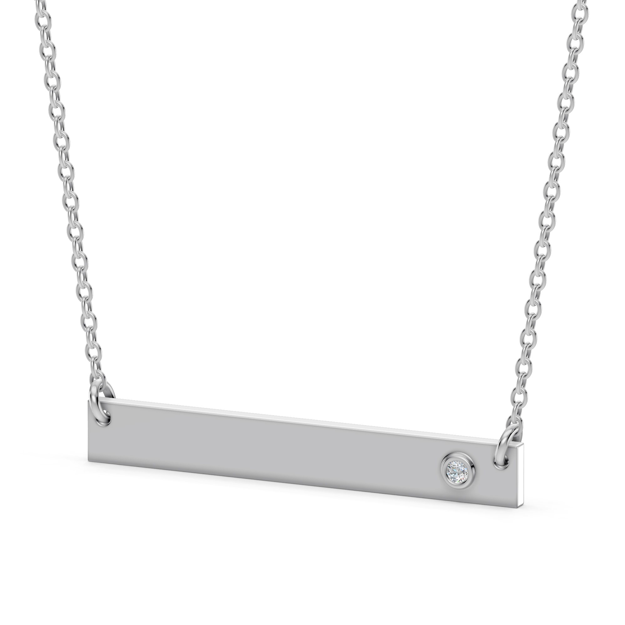 Engravable Bezel Lab Diamond Bar Silver Necklace