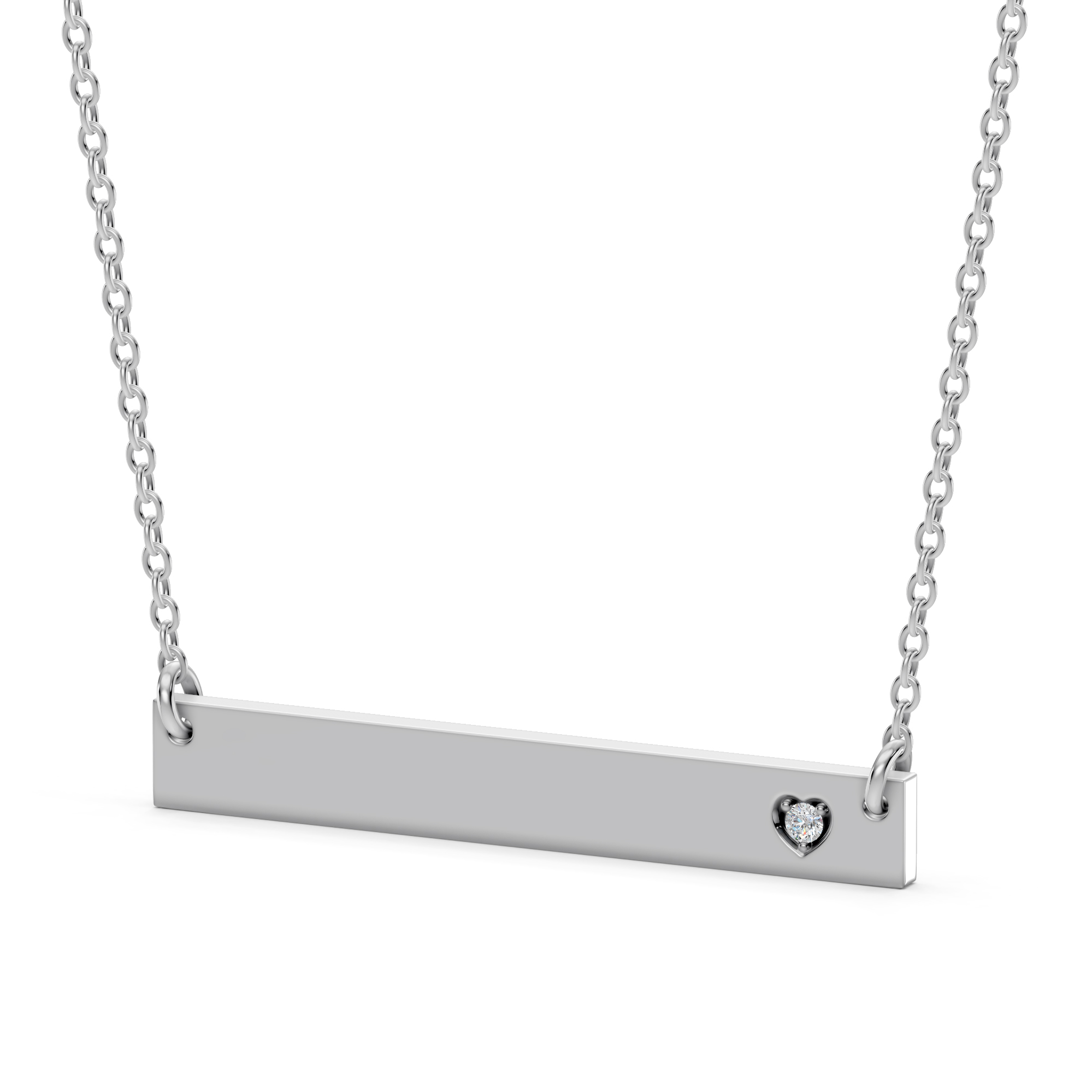 Engravable Heart Lab Diamond Bar Necklace