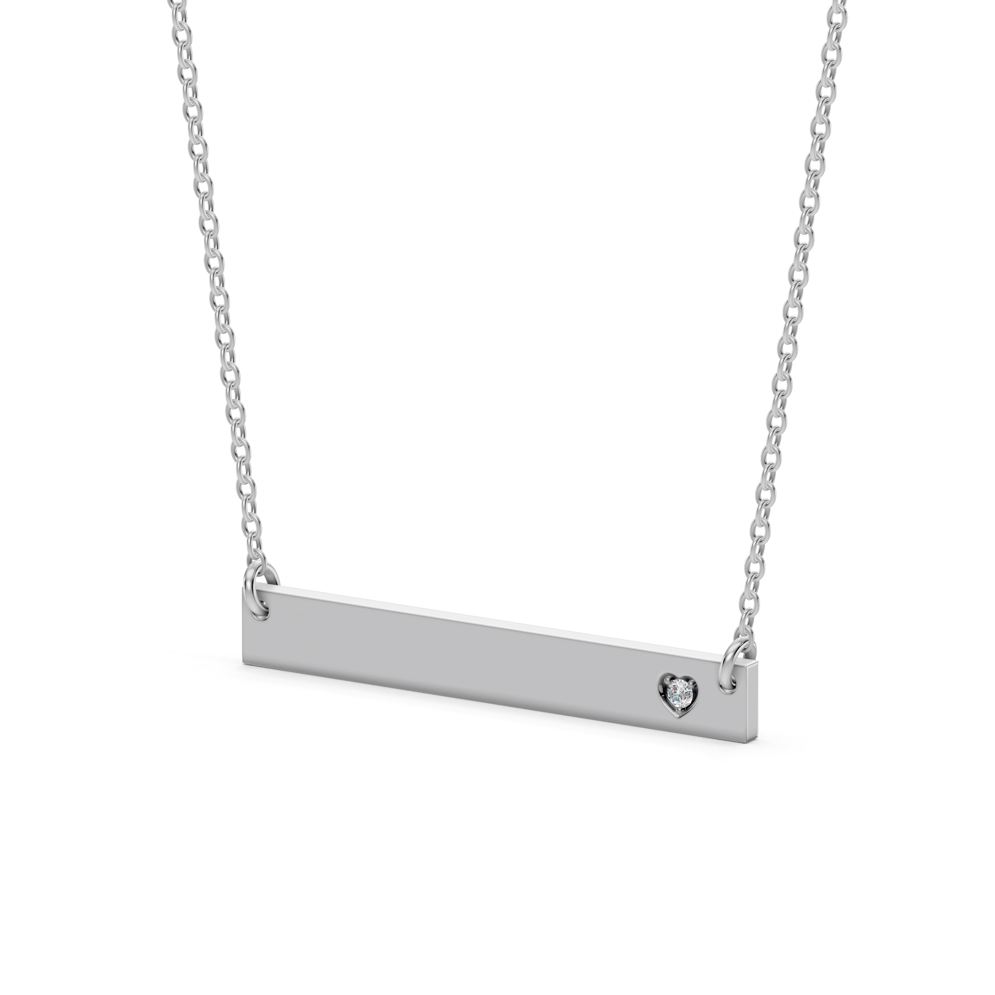 Engravable Heart Lab Diamond Bar Silver Necklace