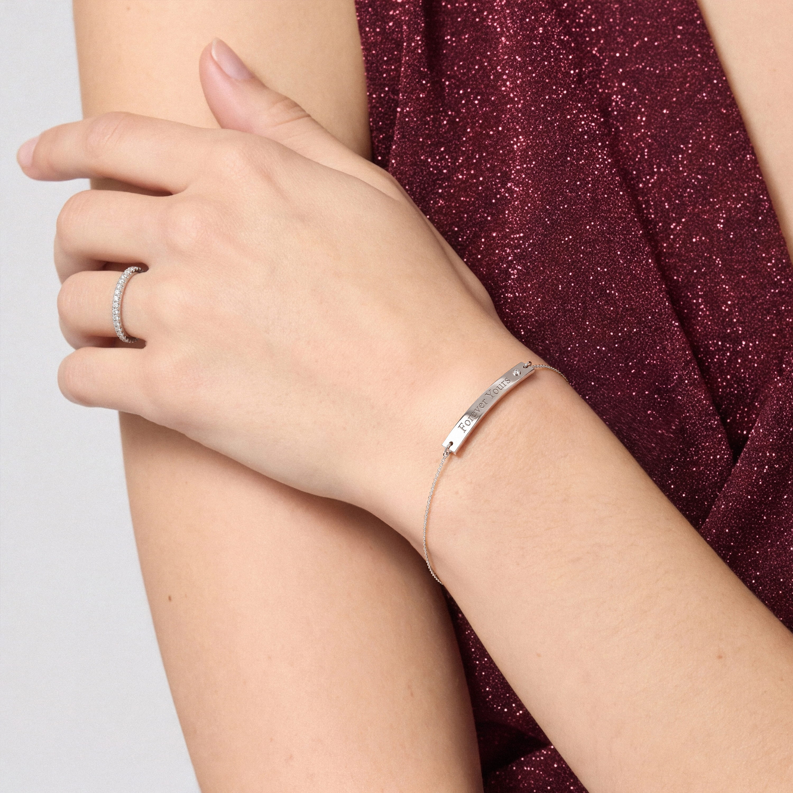 Engravable Bezel Lab Diamond Bar Bracelet