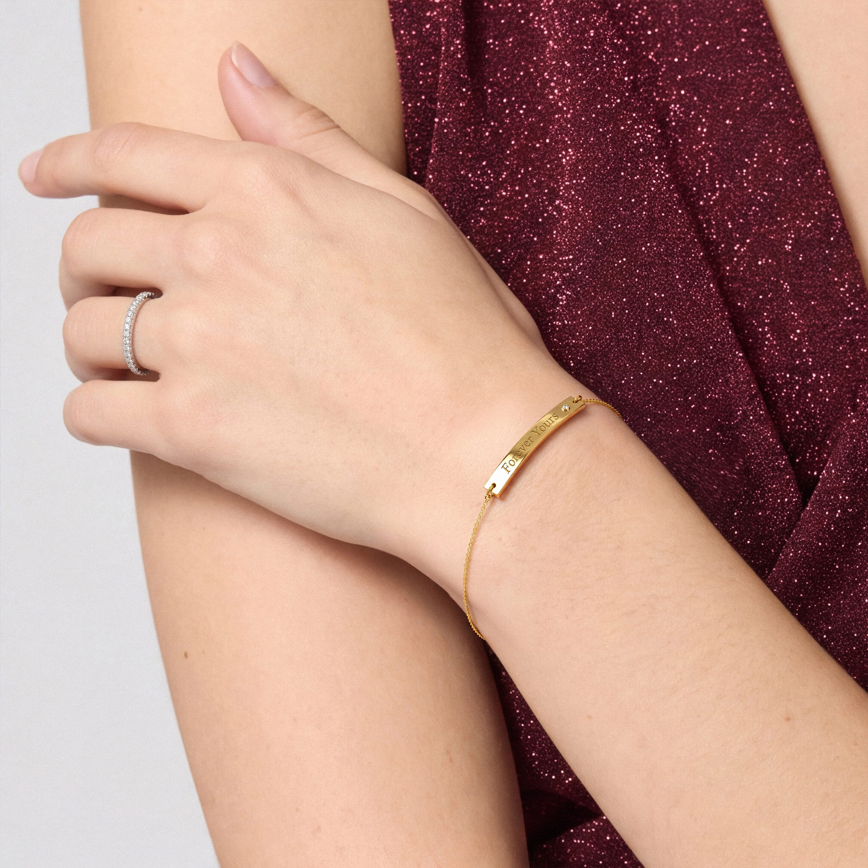 Engravable Bezel Lab Diamond Bar Bracelet
