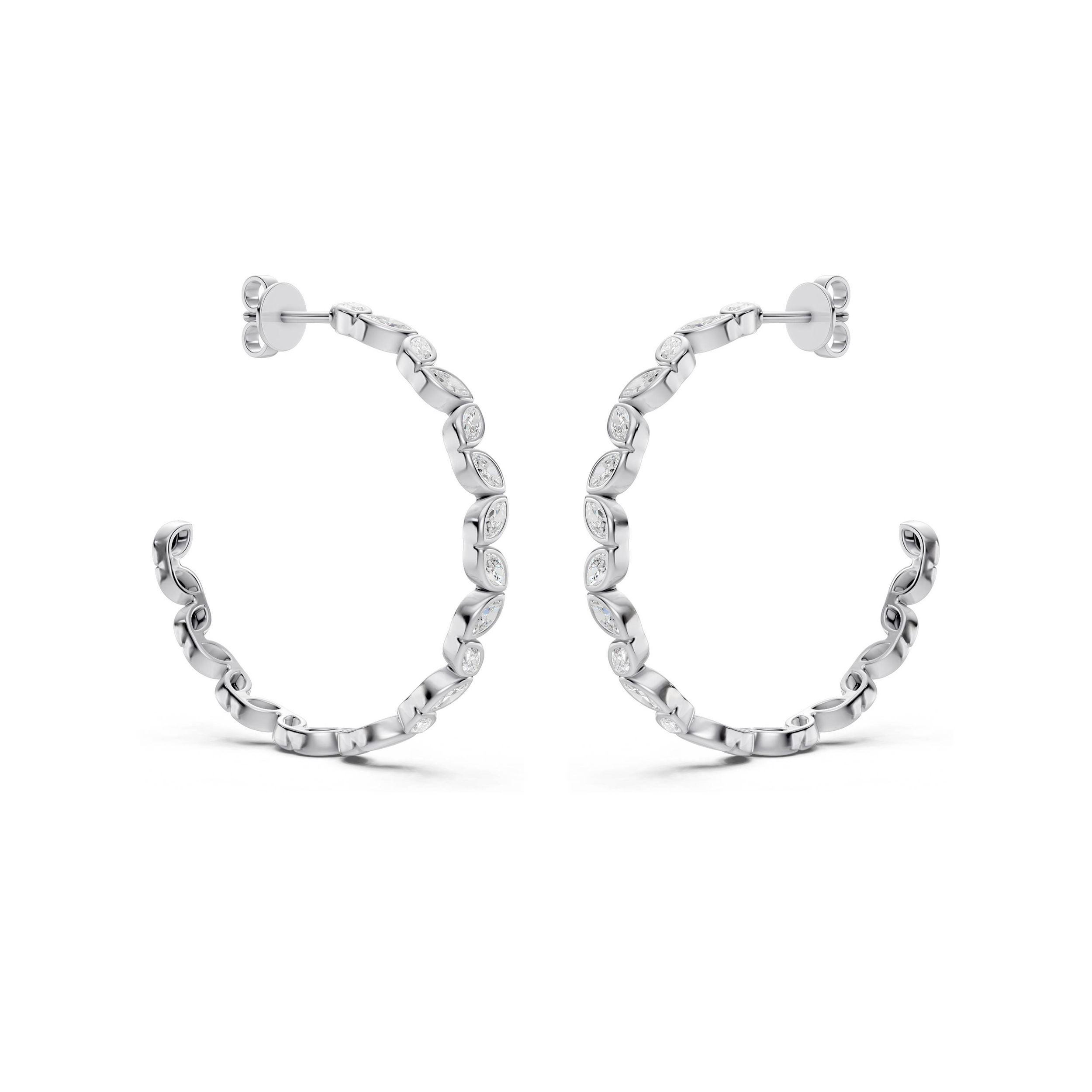 Marquise Lab Diamond Bezel Hoop Earrings