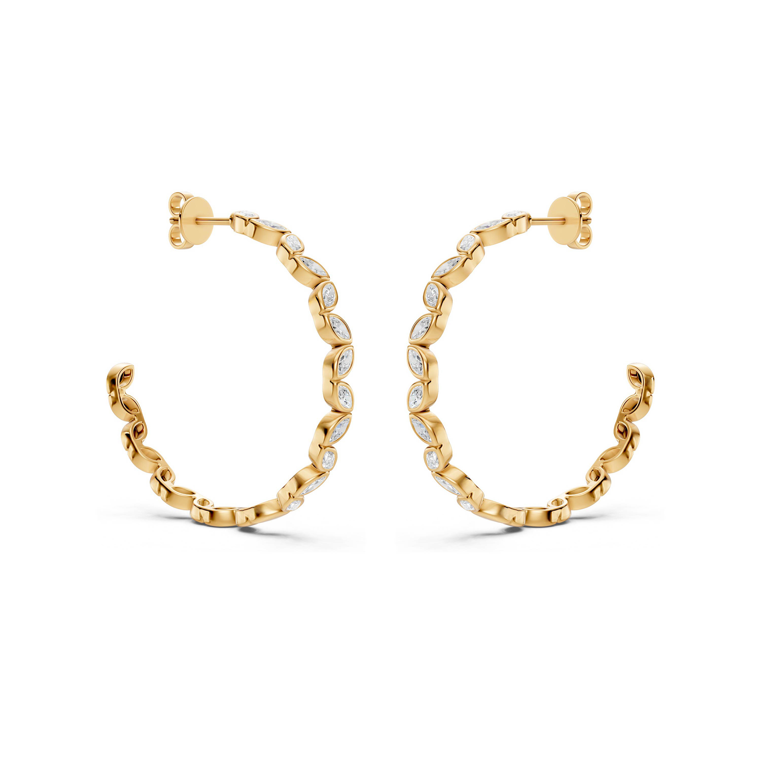 Marquise Lab Diamond Bezel Hoop Earrings
