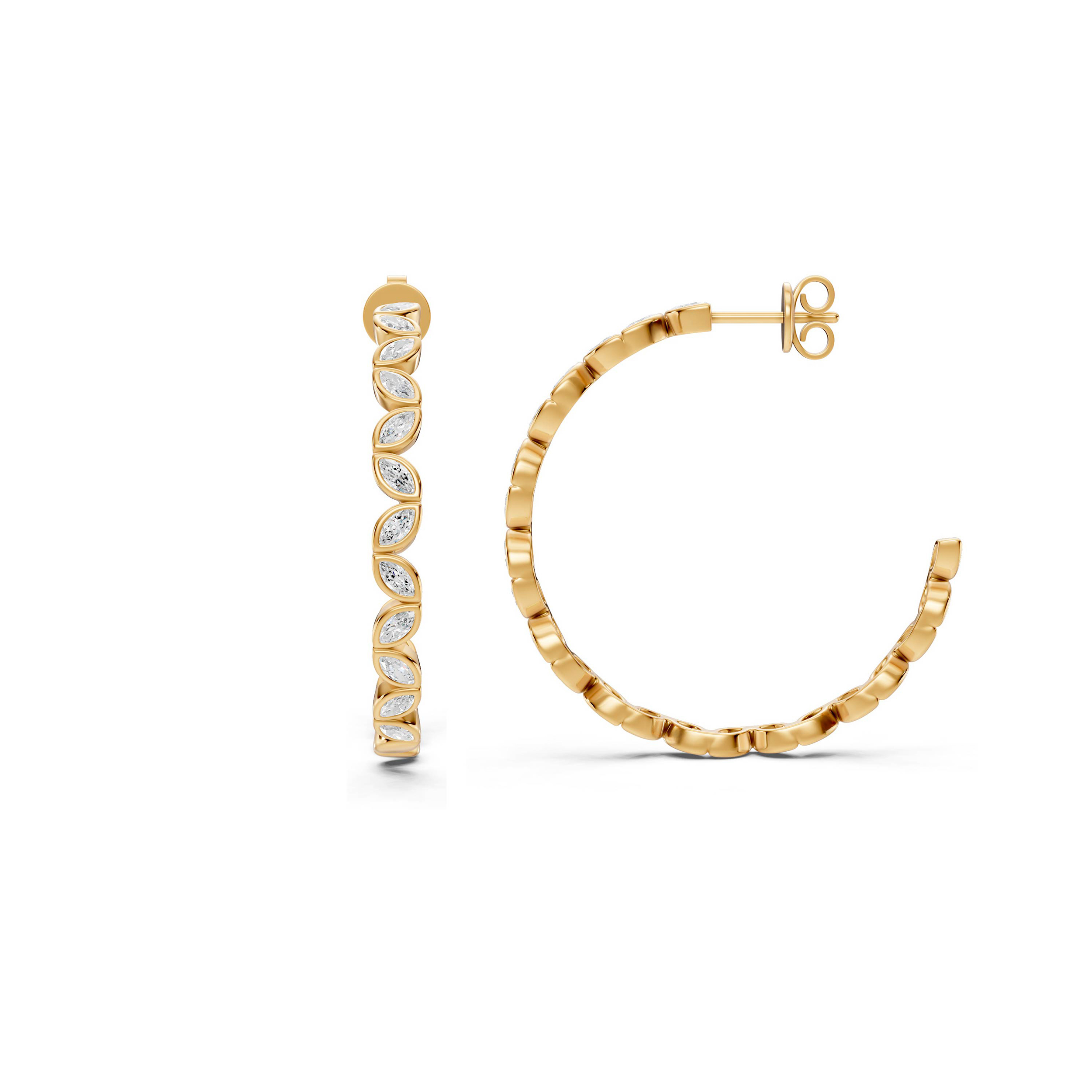 Marquise Diamond Bezel Hoop Earrings