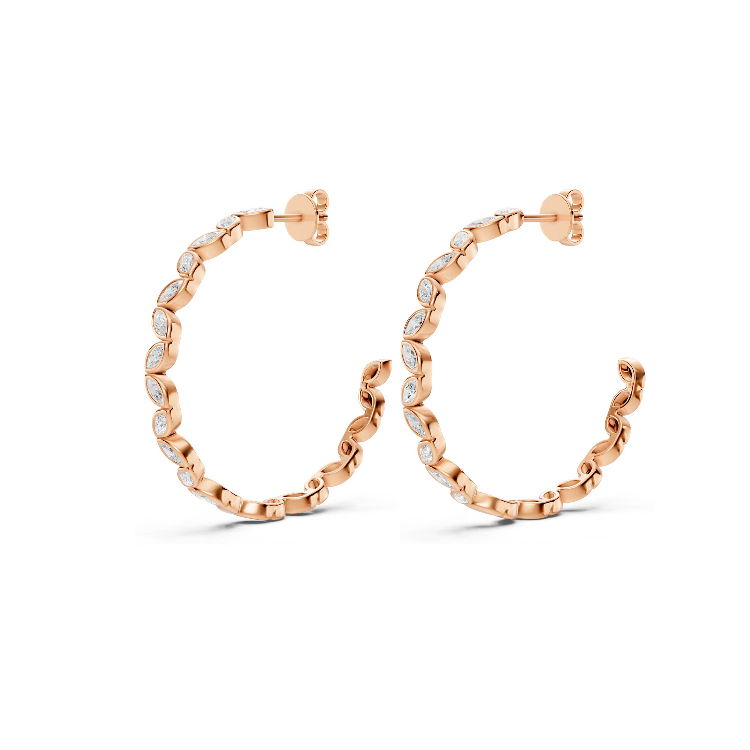 Marquise Lab Diamond Bezel Hoop Earrings