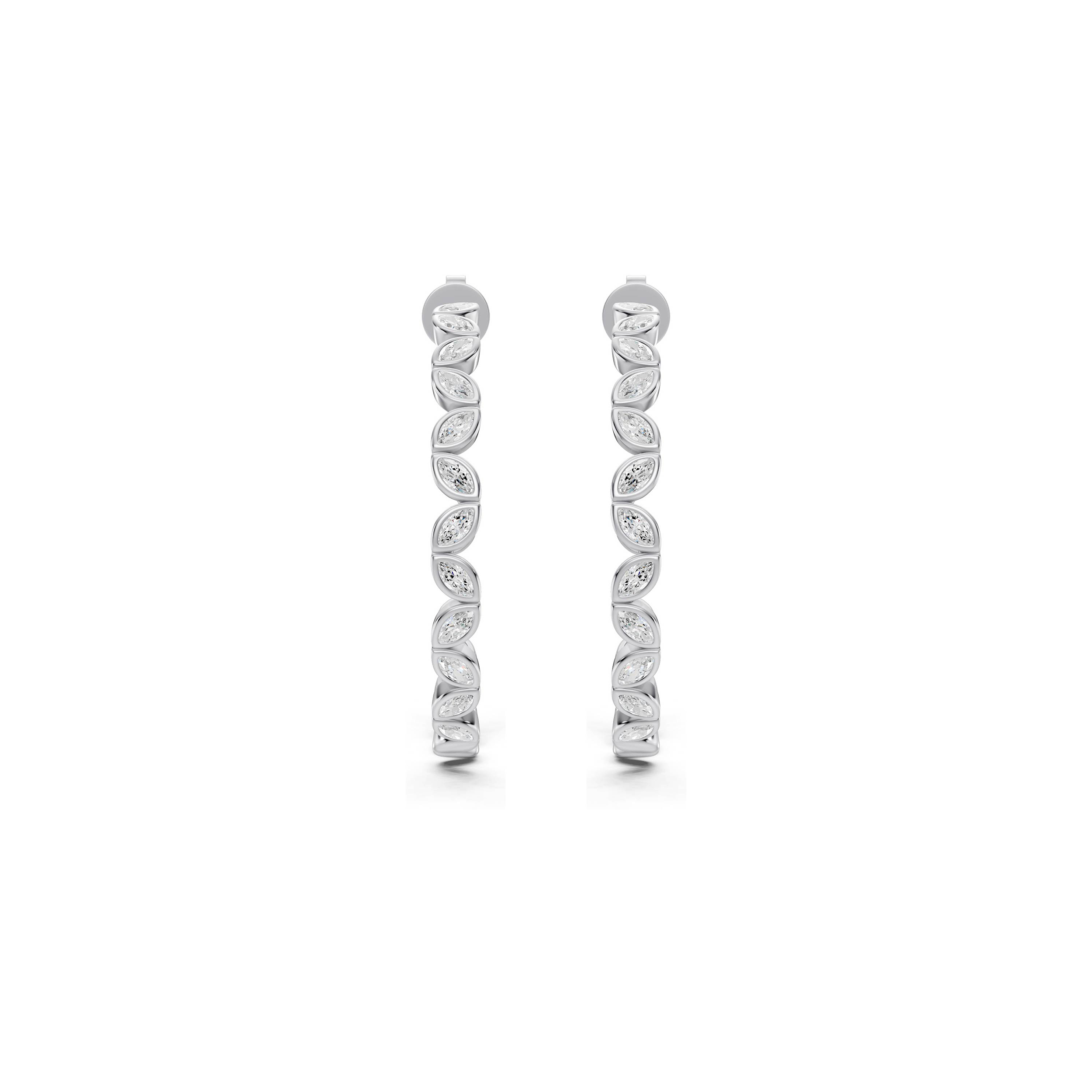 Marquise Lab Diamond Bezel Hoop Earrings