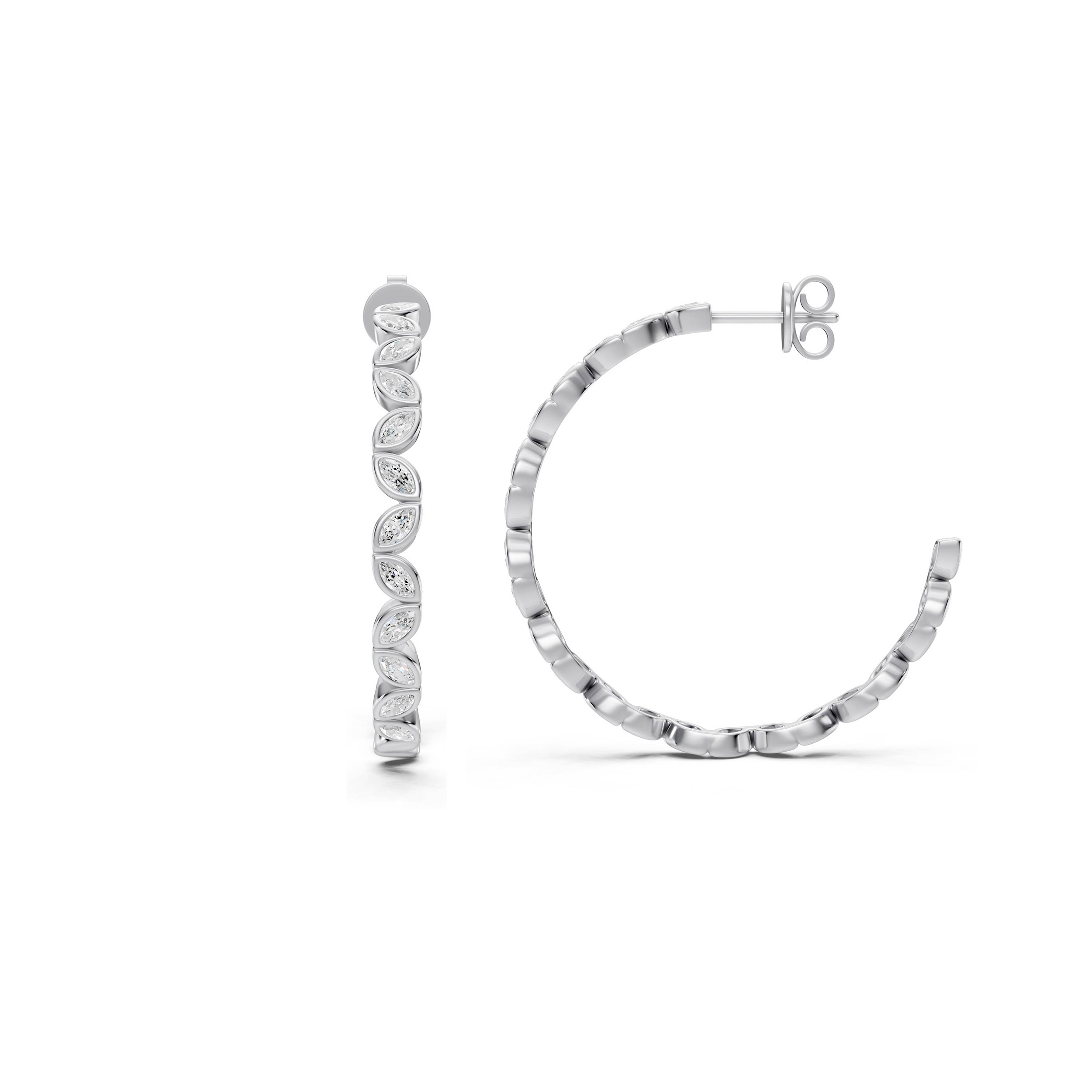 Marquise Lab Diamond Bezel Hoop Earrings