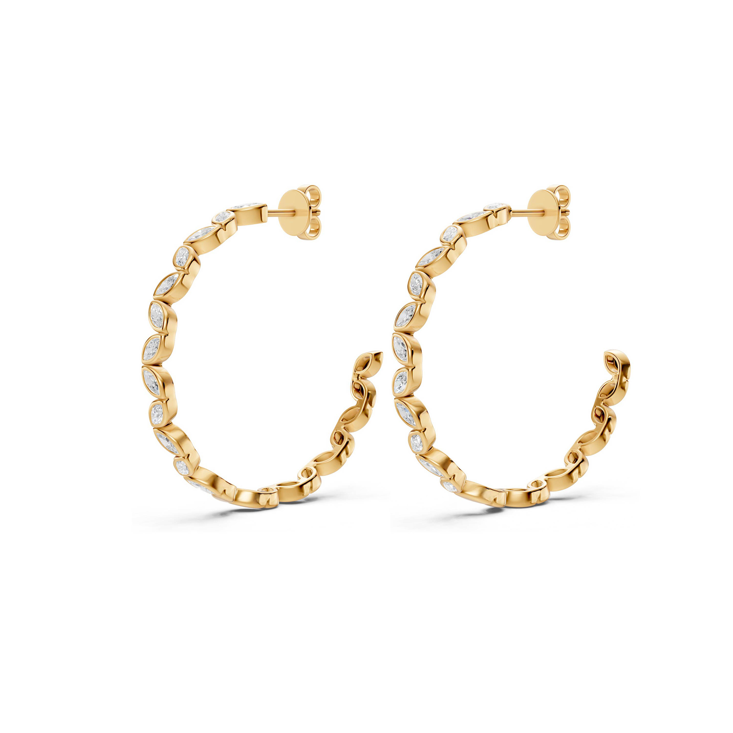Marquise Lab Diamond Bezel Vermeil Hoop Earrings