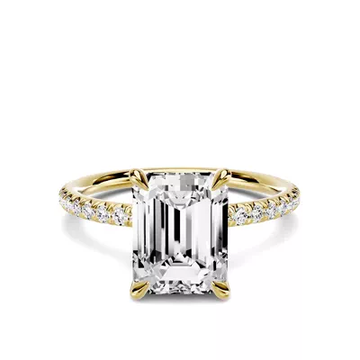 Avalon Classic Pavé 3.00 ct. Emerald-Cut Lab Engagement Ring