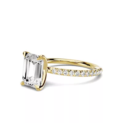 Avalon Classic Pavé 3.00 ct. Emerald-Cut Lab Engagement Ring