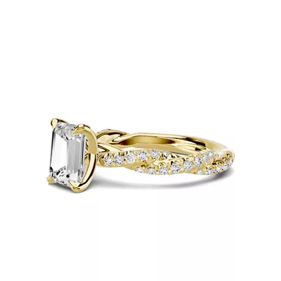 Riona Double Pavé Twist 1.50 ct. Emerald-Cut Lab Engagement Ring