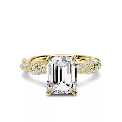 Riona Double Pavé Twist 3.00 ct. Emerald-Cut Lab Engagement Ring