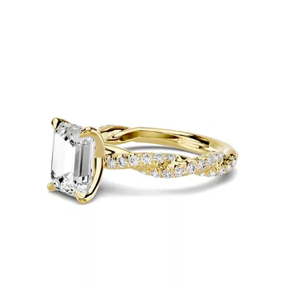 Riona Double Pavé Twist 3.00 ct. Emerald-Cut Lab Engagement Ring