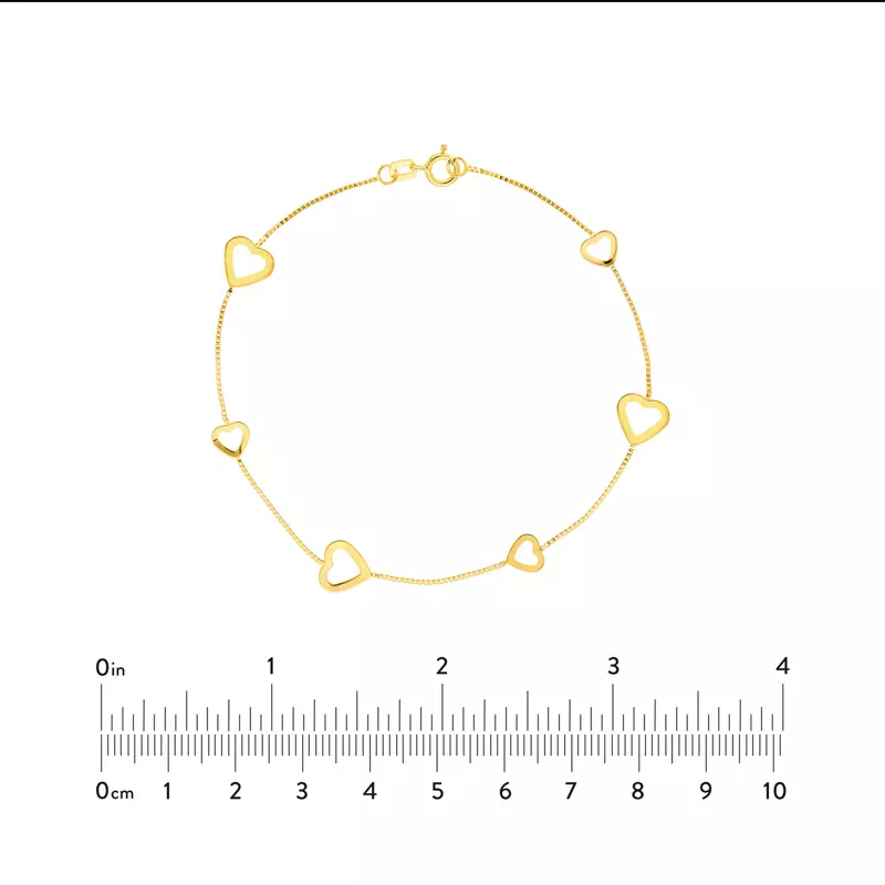 14K Yellow Gold Open Heart Station Gold Bracelet