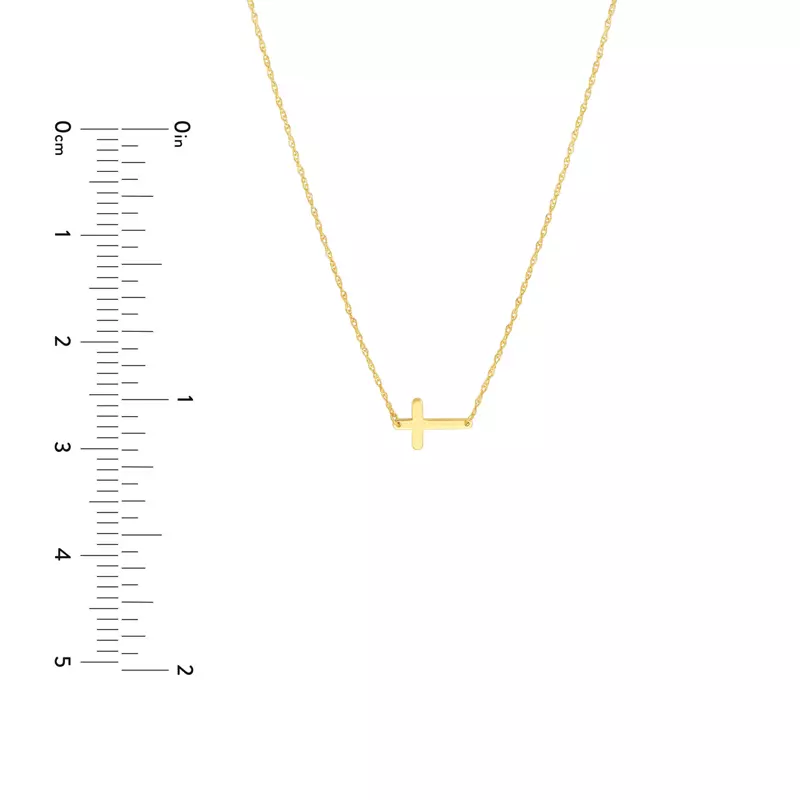14K Yellow Gold Mini Sideways Cross Gold Necklace