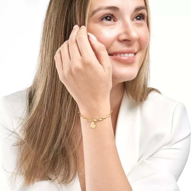 14K Yellow Gold Heart Charm Paperclip Gold Bracelet