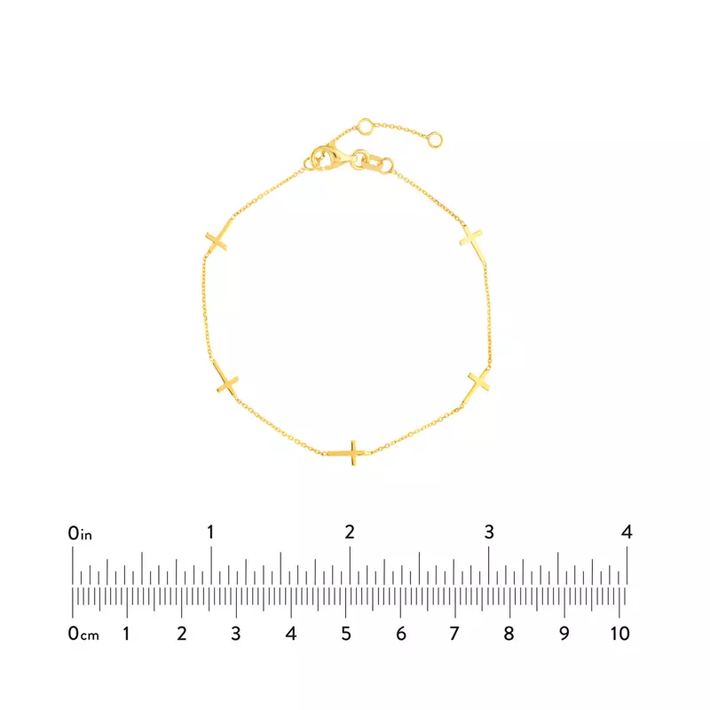 14K Yellow Gold Cross Station Gold Bracelet