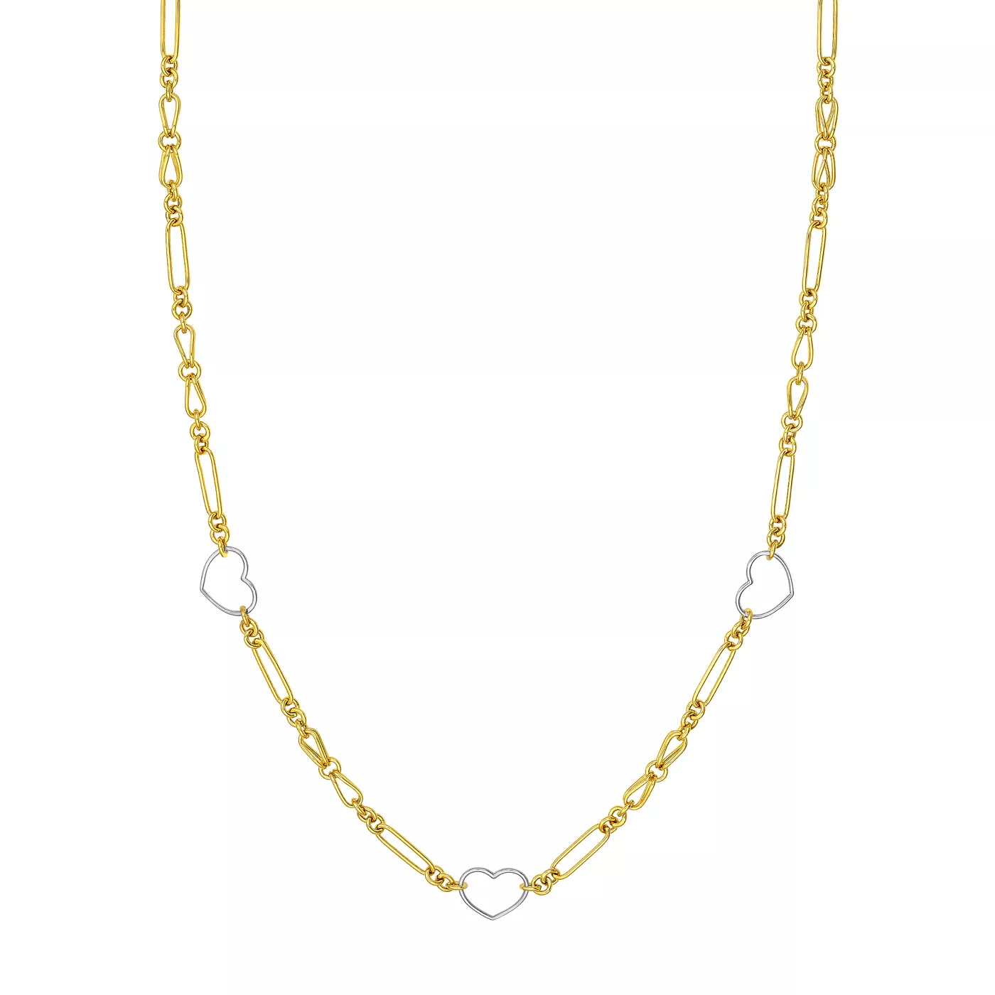 Two-Tone Heart Link Gold Chain Necklace