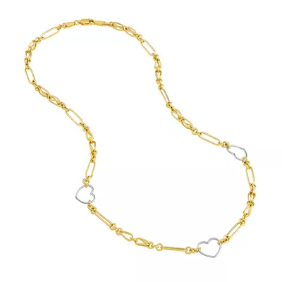 Two-Tone Heart Link Gold Chain Necklace