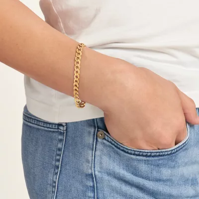 Curb Chain Gold Bracelet (7mm, 8.5 inches)