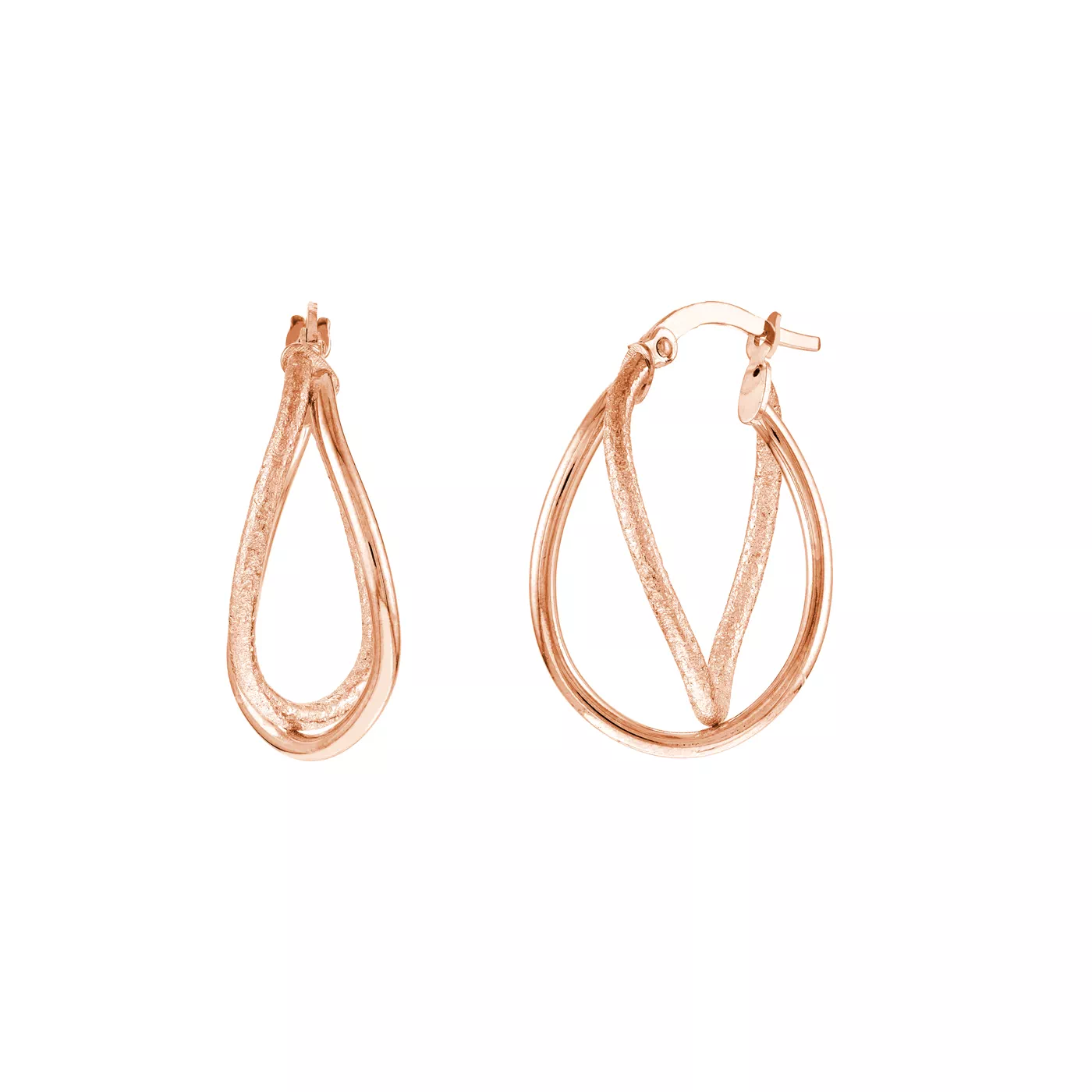 Mixed Finish Twisted Gold Hoop Earrings