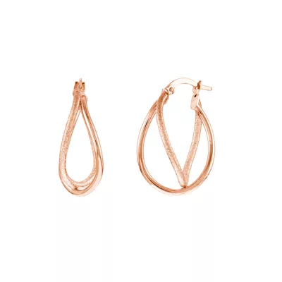 Mixed Finish Twisted Gold Hoop Earrings