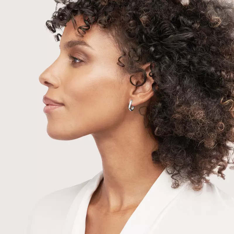 14K White Gold Bold Rectangular Gold Huggie Earrings