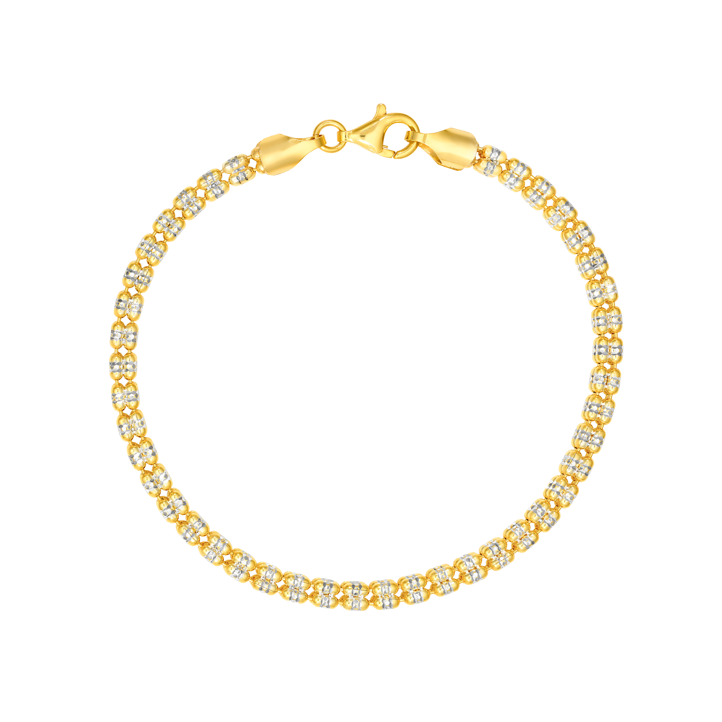 Two-Tone Double Row Diamond-Cut Bead Bracelet (7 in)