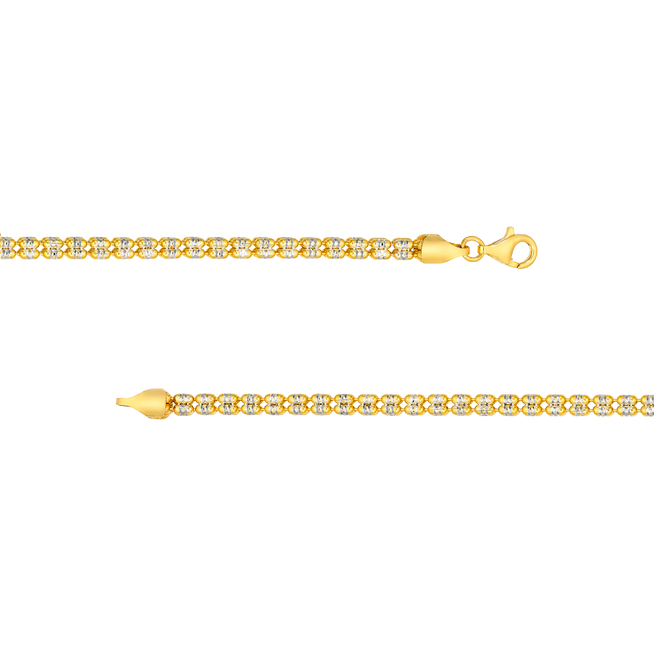 Two-Tone Double Row Diamond-Cut Bead Bracelet (7 in)