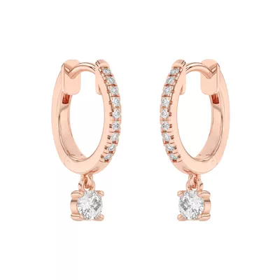 Round Lab Diamond Drop Huggie Earrings