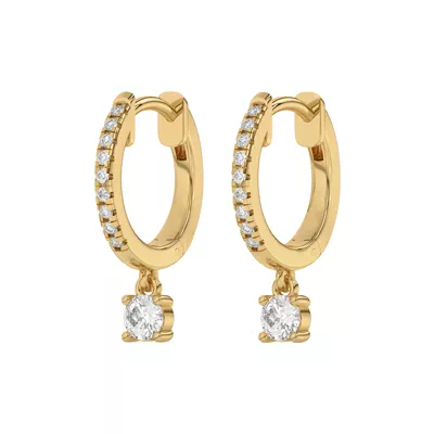 Round Lab Diamond Drop Huggie Earrings