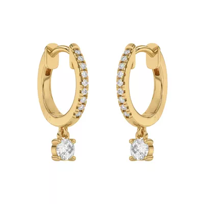 Round Lab Diamond Drop Huggie Earrings